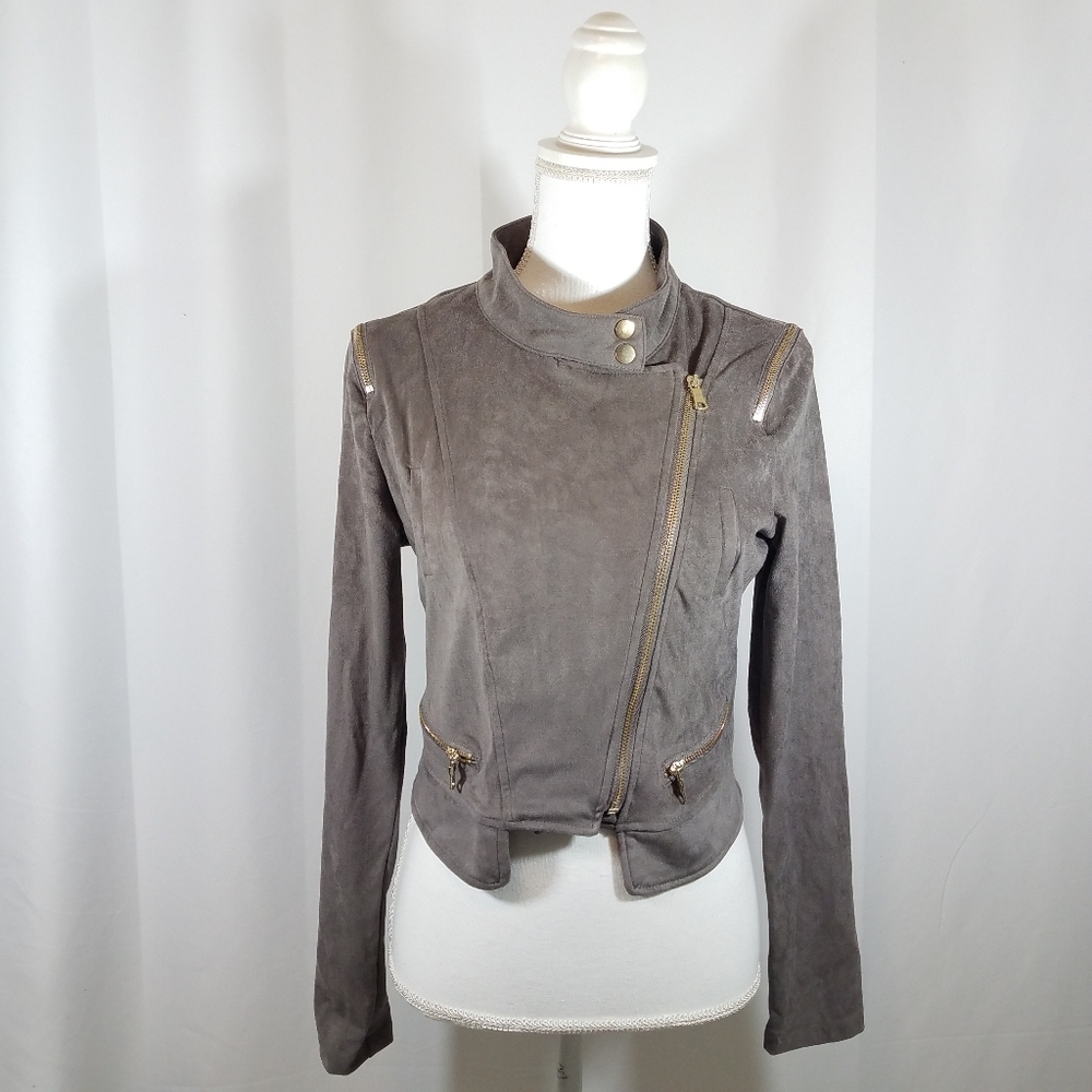 Streetwear Society Faux Suede Moto Jacket L Nwt